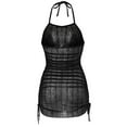 thumbnail image 3 of Huowey Women Swimwear Solid Color Swim Cover Up Dress With Drawstring Beach Mesh Skirt Bohemian Bathing Suit Honeymoon Cruise Trendy Wear, 3 of 6