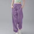 thumbnail image 2 of kpoplk Girls' Athletic Sweatpants Cute Baggy Jogger Pants with Drawstring and Pockets for Teen Girls(Purple,9-10 Y), 2 of 5