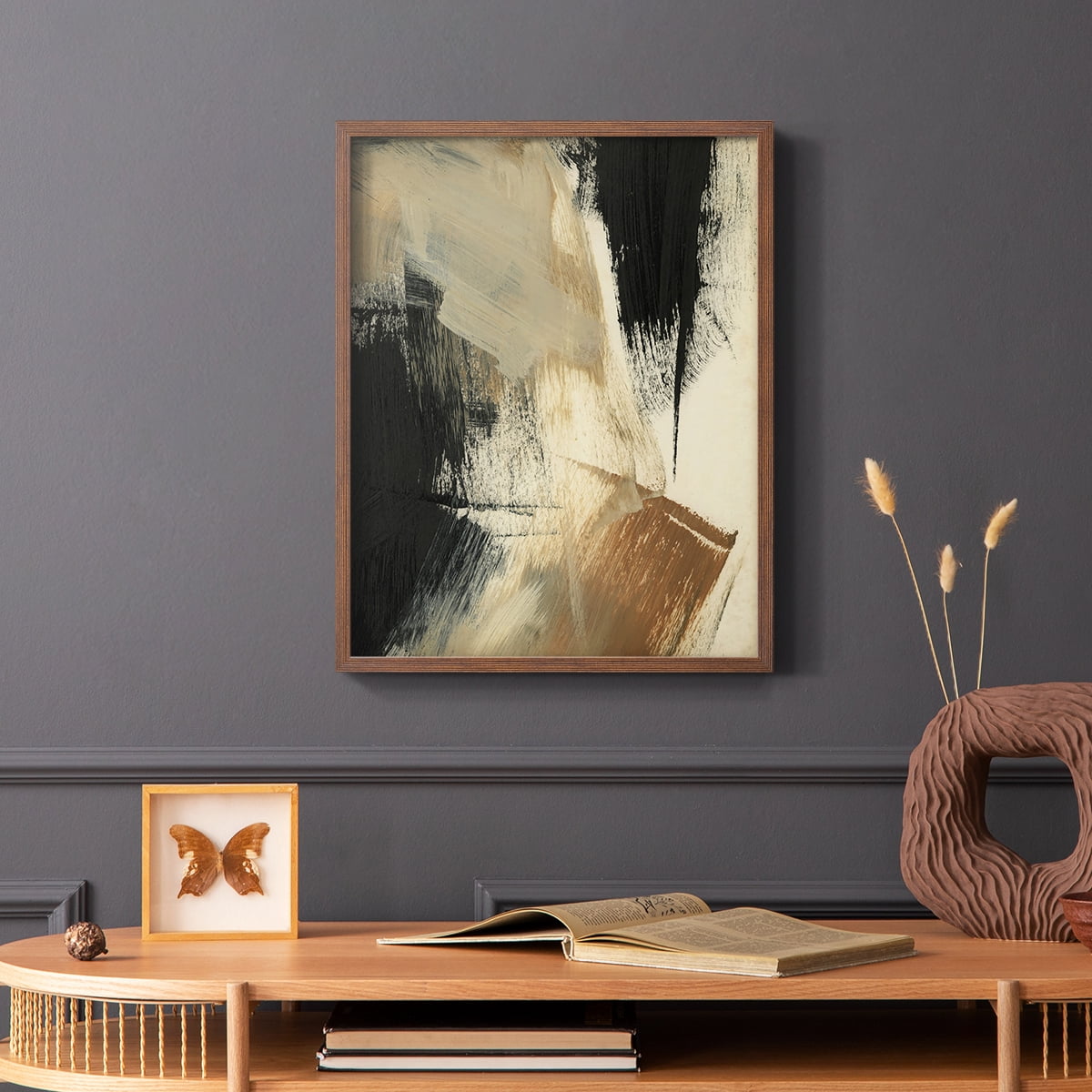 Baked Paintstrokes V Framed Print in Brown Solid Wood Framed Print No Nail Hanging