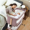 thumbnail image 4 of Nordmiex Baby Bassinet 3 in 1 Adjustable Bedside Sleeper Bed for Infant Baby with Breathable Net, Khaki, 4 of 8