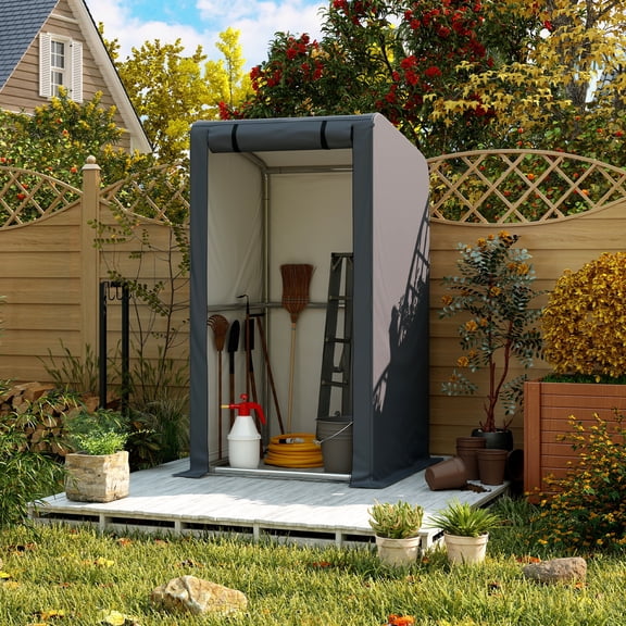 GARTOO 3' x 3' Outdoor Storage Shelter Shed- Heavy Duty Storage Tent with Roll-up Ventilated Door and Sloping Roof, Portable Storage Tool Shed for Backyard Garden Patio, Gray