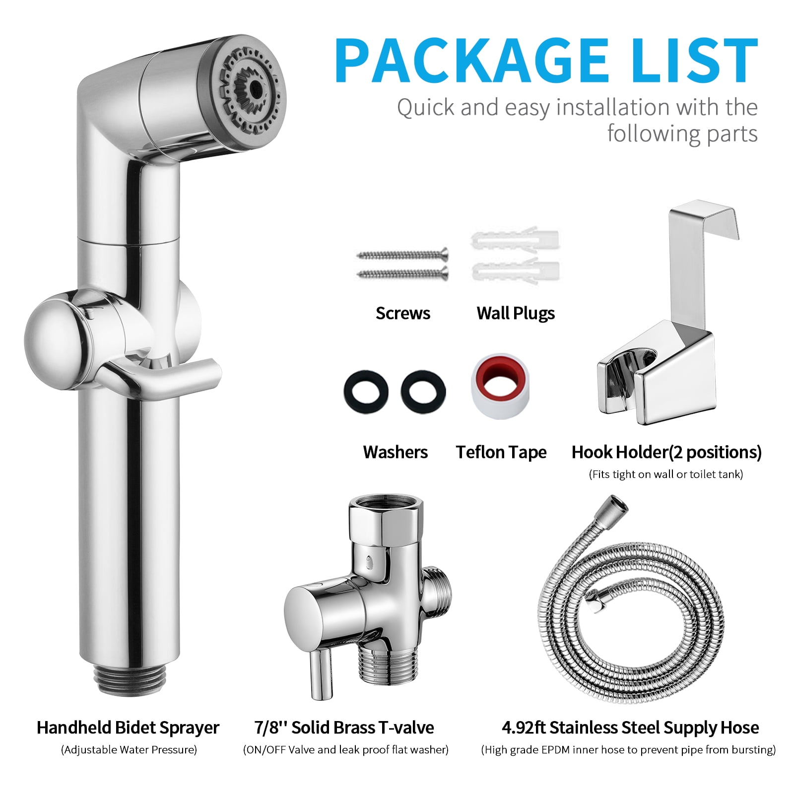KAIYING Handheld Bidet Sprayer Chrome Finish Leak-Proof ABS
