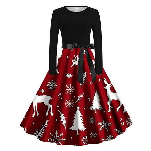 Women's Cocktail Dresses Christmas Winter Midi A Line Wedding Guest Long Sleeve Formal Church Vintage Party Dresses