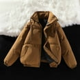 thumbnail image 2 of Uaswgudfs Women's Solid Color Zipper Stand Collar Cotton Jacket Polyester Matte Long Sleeve Casual Outerwear with Two Pockets Brown 2XL, 2 of 5
