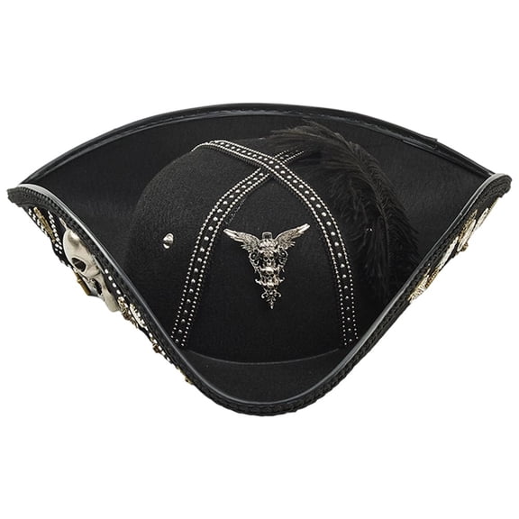 Slccxzc Felt Tricorn Pirate Hat Skull Decor Adult Headwear
