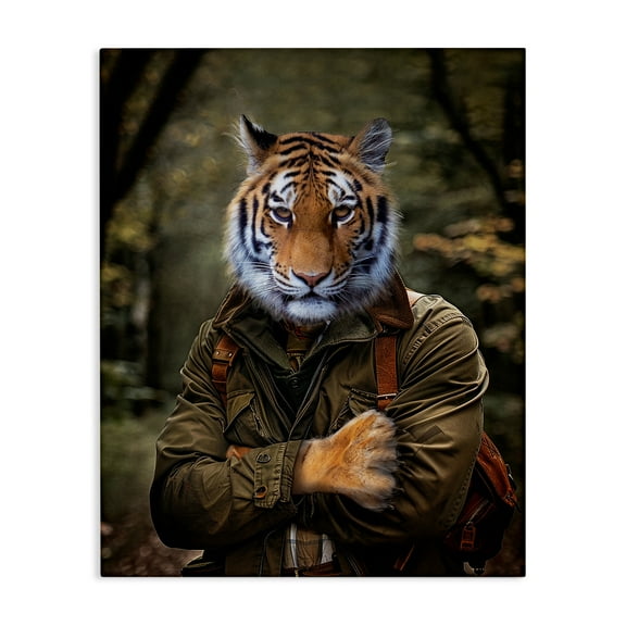 Stupell Industries Tiger in Hiking Attire Animals & Insects Painting Gallery Wrapped Canvas Art Print Wall Art, 16 x 20