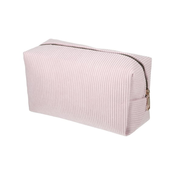 Women Durable Solid Color Cosmetic Bag for Vacation Camping Gym Travel Pink Corduroy