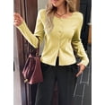 thumbnail image 6 of Women'S Vacation Button Cardigan Long Sleeve Knit Top Business Casual Round Neck Slim Fit Jacket Shirt Light Yellow L, 6 of 8