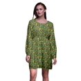 thumbnail image 1 of Bimba Robe Midi Verte à Manches Longues pour Femmes, Coupe Décontractée, Imprimée Artistique de Libellules et de Fleurs, Boutonnée - Petit, 1 of 7
