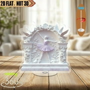1pc 2d flat Rotating acrylic tabletop display featuring a graceful ballerina en pointe beside a neoclassical arch perfect for elegant settings weddings or ballet-themed events