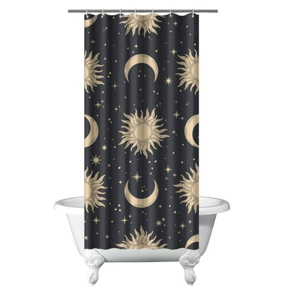 Gothic Shower Curtain - Dark Celestial Moon & Star Print, Mystical Cosmic Theme Bath Decor, Waterproof Polyester, 36"Wx72"L, Goth Aesthetic Gift