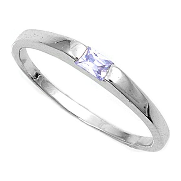 CHOOSE YOUR COLOR Minimalist Simulated Lavender Ring 925 Sterling Silver Band Purple CZ Female Size 4