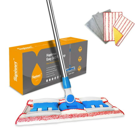 HAPINNEX Hardwood Dust Microfiber Floor Mop - 4 Washable & Reusable Microfiber Flat Mop Cloths/Pads - For Home Kitchen Bathroom Cleaning - Wet or Dry Usage on Hardwood, Laminate &