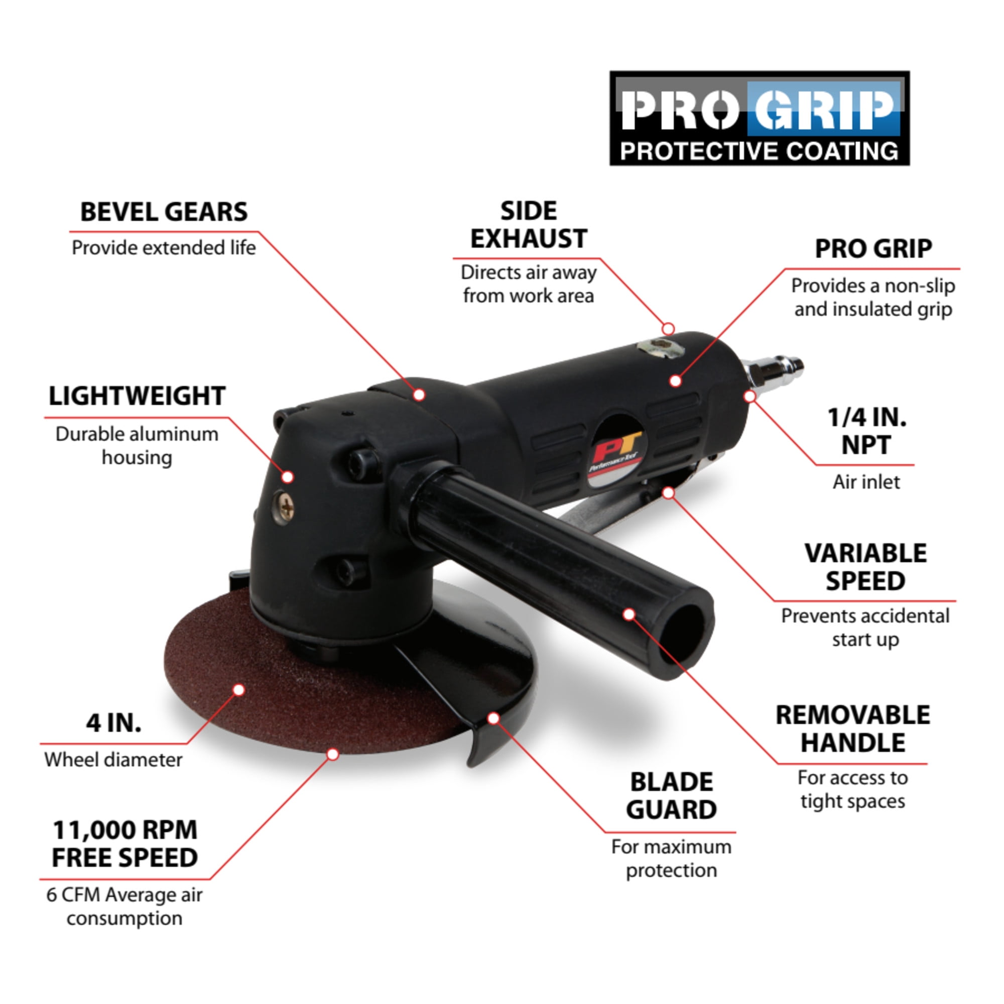 Performance Tool M658 4-Inch Heavy Duty Angle Grinder
