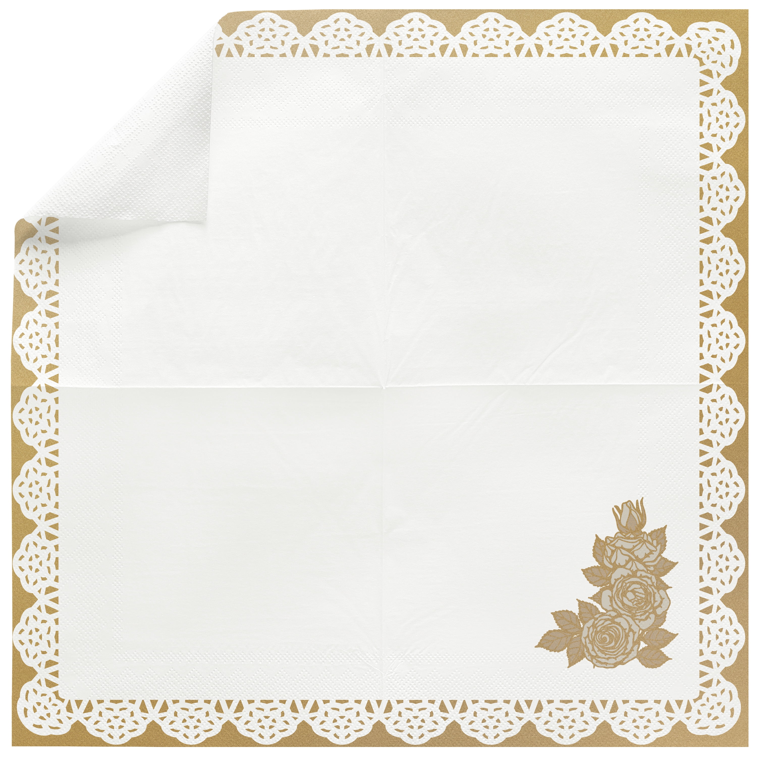 20 Count, 5IN x 5IN Disposable Tea Party Floral Napkins, Gold and White, Vintage Finds by Way to Celebrate