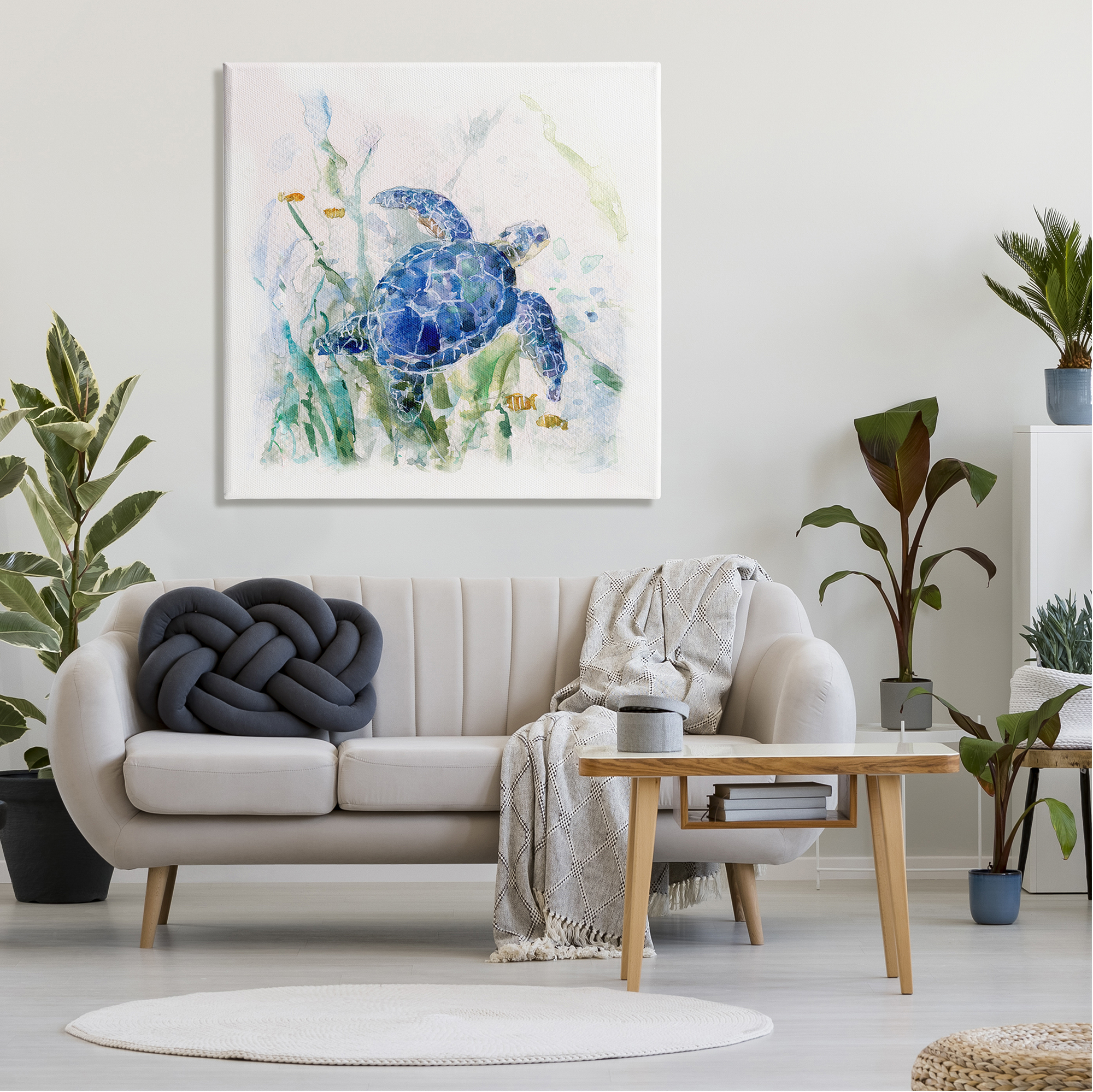 Stupell Industries Pleasant Aquatic Blue Sea Turtle Swimming Ocean Plants , 36 x 36, Design by Sally Swatland