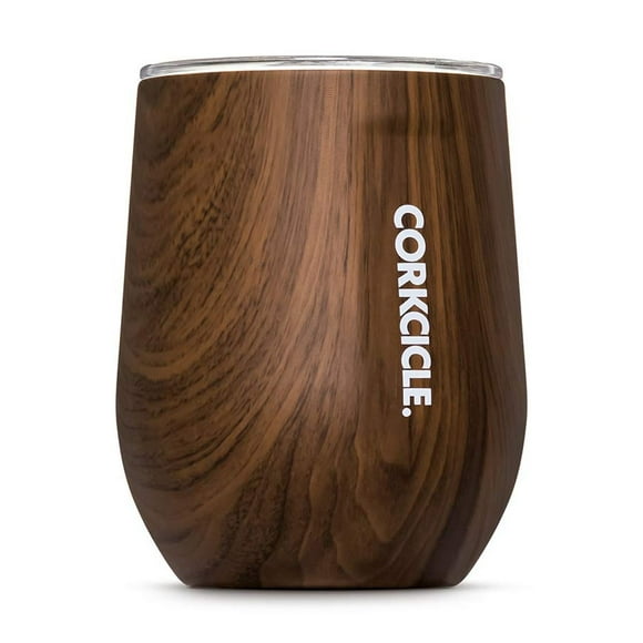 Corkcicle Stemless Insulated Wine Glass Tumbler, Walnut Wood, 12 oz – Stainless Steel Stemless Wine Glass Keeps Beverages Cold for 6 Hours, Ho