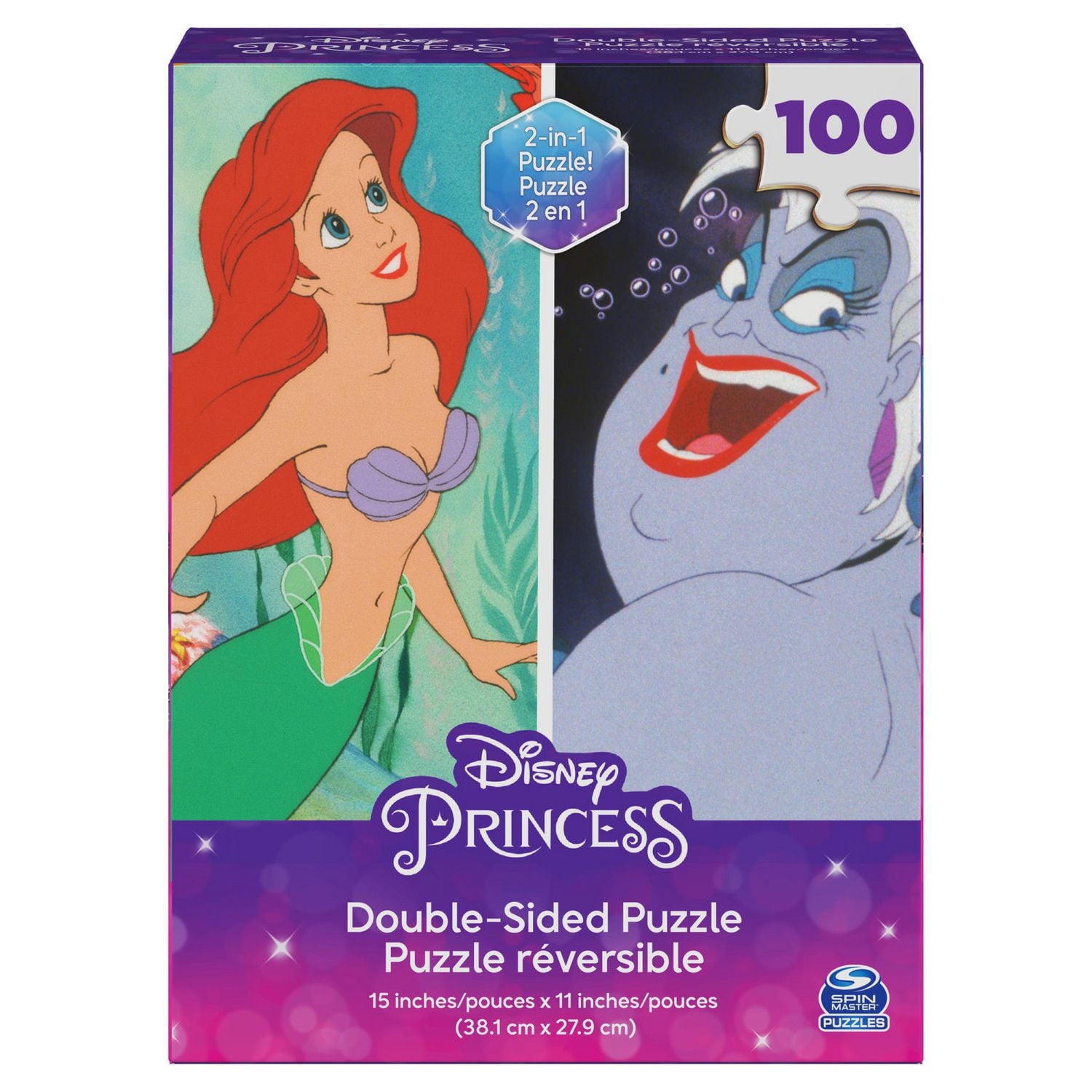 Disney Princess, puzzle réversible de 100 pièces La petite sirène Ariel et Ursula, pour les enfants à partir de 4 ans