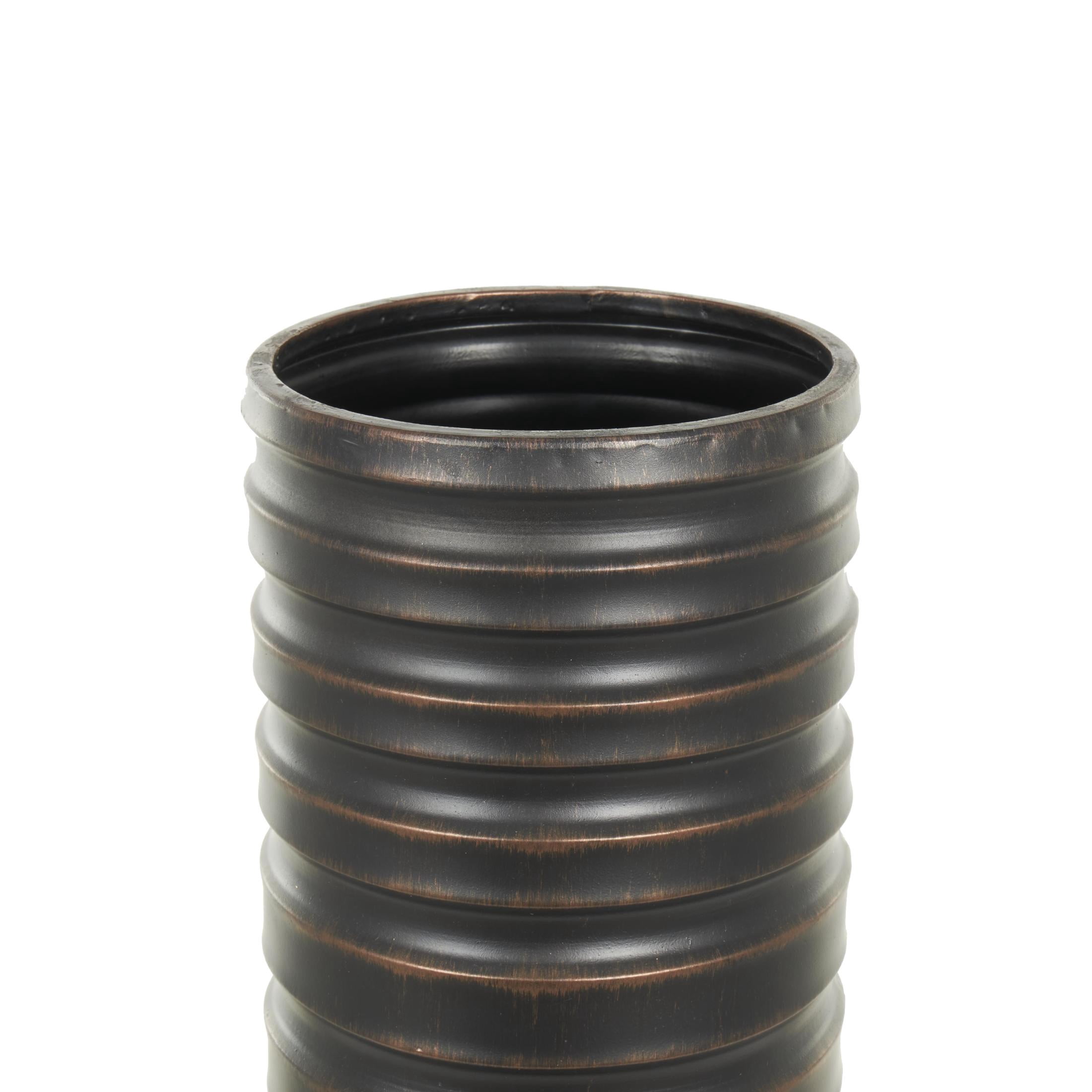 DecMode 56", 44", 34"H Ribbed Tall Cone Floor Bronze Metal Vase with Horizontal Grooves, Set of 3