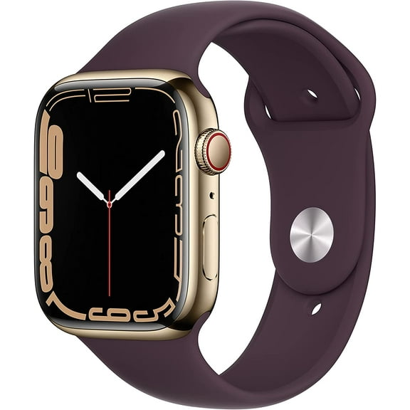 Restored Apple Watch Series 7 (GPS   LTE) 45mm Gold Stainless Steel Case & Dark Cherry Sport Band (Refurbished)