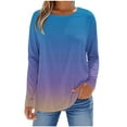 thumbnail image 4 of JUSLIO Women Tops Casual Graphic Blouses Fashion Long Sleeve Round Neck Blouses Blue 2XL, 4 of 5
