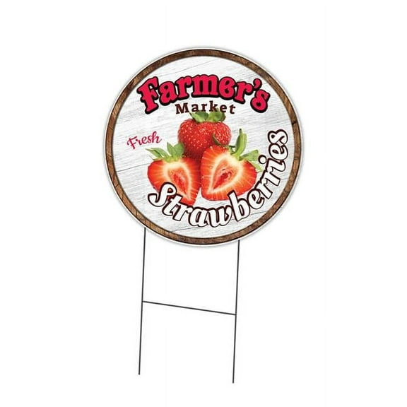SignMission C-24-CIR-WS-Strawberries 16 x 24 in. Corrugated Plastic Sign with Stakes Circular - Farmers Market Strawberries