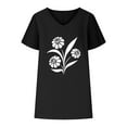 thumbnail image 4 of Busydd Womens Summer Tops V Neck Cotton Linen Shirts Casual Short Sleeve Blouses Fashion Floral Print Tee Tops Loose Fit Comfortable T Shirts Stylish Flowy Dressy Going Out Tops, 4 of 4