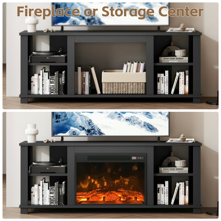 Homall Fireplace TV Stand for TVs up to 65" with Extra large compartment storage Multimedia Entertainment Control Center for Living Room,Black