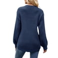 thumbnail image 2 of Fashnice Chandail Femme Col Rond Chandail Chaud d'Hiver Décontracté Tricoté Bleu Marine G, 2 of 3