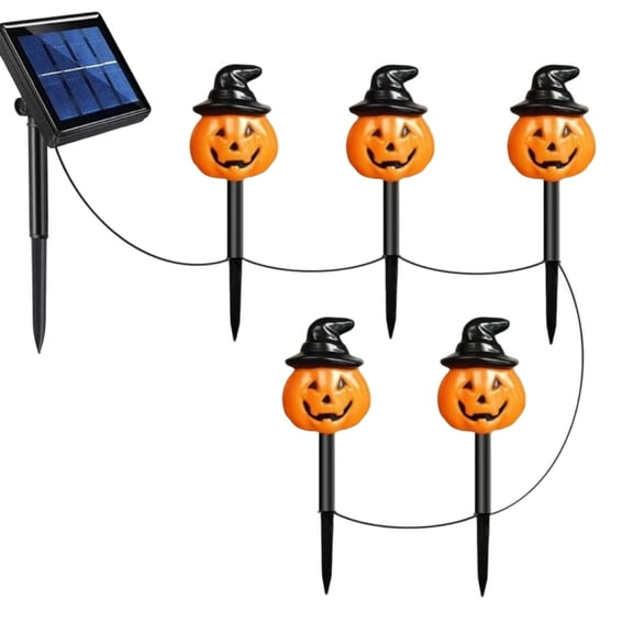 ICQOVD Halloween Party Lights Solar Pumpkin Stake Lights,5 Pack Witch Hat LED Garden Lights,Waterproof Outdoor Decorative Lighting for Yard,Patio & Holiday Decor