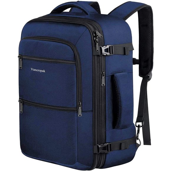 Mochila Vancropak Carry On de 40 L ampliable para viajes, color azul