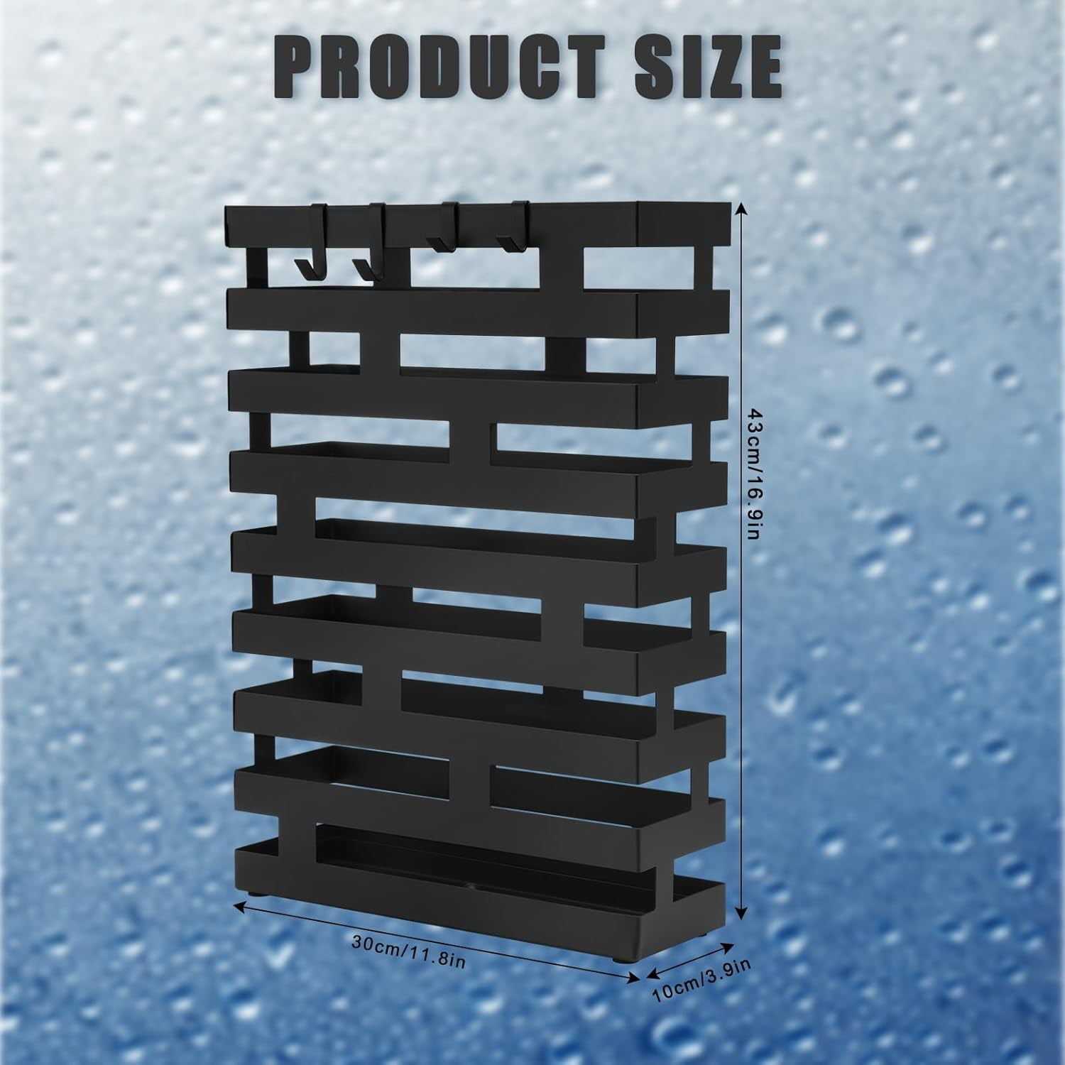 Umbrella Stands for Entryway Large Metal Umbrella Holder 3.94 x 11.81 x 16.93 Inches with Removable Water Tray and Hooks Decor Freestanding Rectangular Hollow Rack for Home Office (Black)