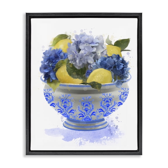 Stupell Industries Traditional Hydrangea & Lemon Bowl Black Floating Frame Canvas Art, 17 x 21, by Matthew Piotrowicz