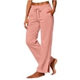 thumbnail image 3 of Women's Pants Casual Drawstring Elastic High Waist Solid Color Multi-Pocket Fitness Sports Work Pants, 3 of 7