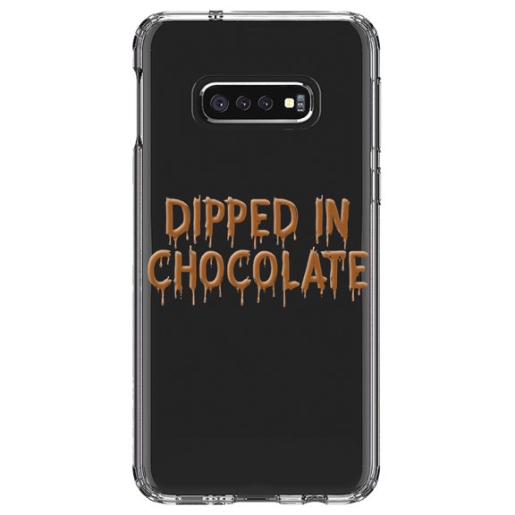 DistinctInk Clear Shockproof Hybrid Case for Samsung Galaxy S10e (5.8" Screen) - TPU Bumper Acrylic Back Tempered Glass Screen Protector - Dipped in Chocolate