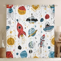 Castle Fairy Preppy Children Kawaii Planet Rocket Black Out Curtains,Cartoon Stars Curtains Pack of 2 (42x63 Each),Universe Galaxy Bedroom Curtains,Lightweight Room Decor
