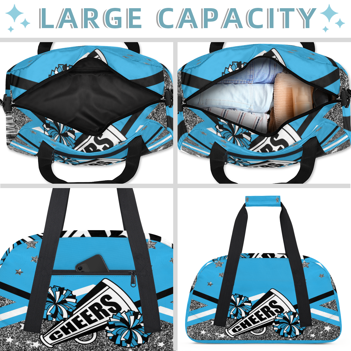 Herdesigns Sports Duffle Bags Travel Duffle Bag Gym Bag Cheer Themed Weekender Travel Bag Waterproof Overnight Bag Carry On Travel Tote Bag Dance Bags