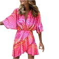 thumbnail image 1 of Vestidos Para Mujer Trompeta Media Manga Volantes Dobladillo Irregular Impreso Escote en V Cintura Mini Vestidos Con Volantes Odeerbi  ODB132884, 1 of 8