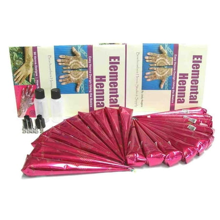 Specialty Fundraiser Henna Paste Kit: 20 Henna Tattoo Pre-Mixed Mehndi Cones, Design Books, and Soft Squeeze Applicator