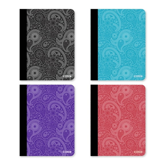BAZIC Paisley Composition Book College Ruled, 100 Sheets, Assorted Color, 4-Pack