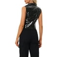 thumbnail image 3 of INSPIRE CHIC Women's Metallic Faux Leather Lapel Collar Sleeveless Zip Cropped Vest L Black, 3 of 6