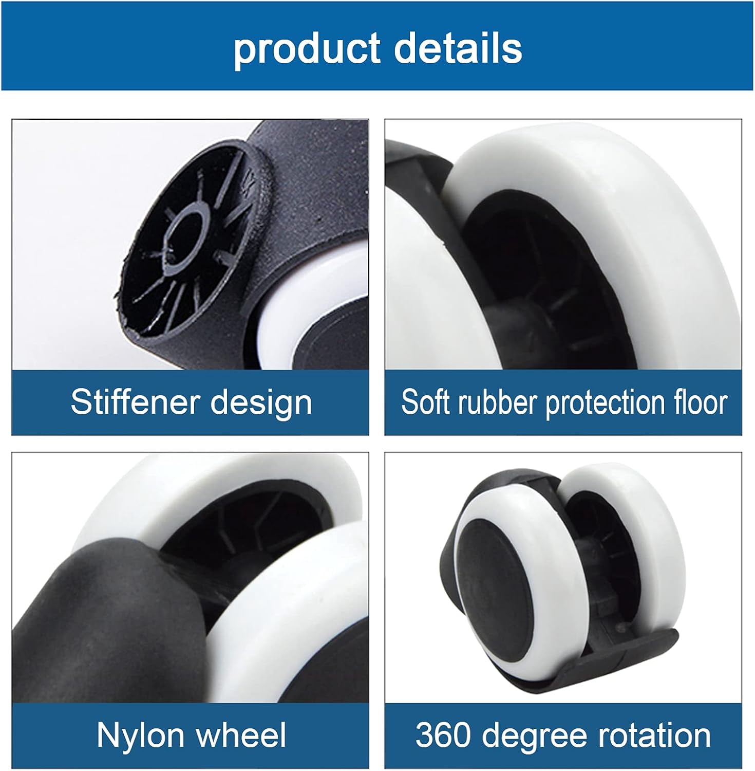 M8 Rodless Office Chair Caster Wheels,Silent Computer Swivel Caster,2in Nylon Furniture Appliance Equipment Casters,Load Capacity 125kg,for Old Connecting Rods,5pcs -