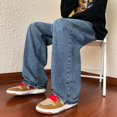 thumbnail image 6 of Loose Fit Jeans for Men Wide Leg Straight Denim Pants with High Street Casual Solid Color Fall Travel Long Jeans with Pocket, 6 of 7