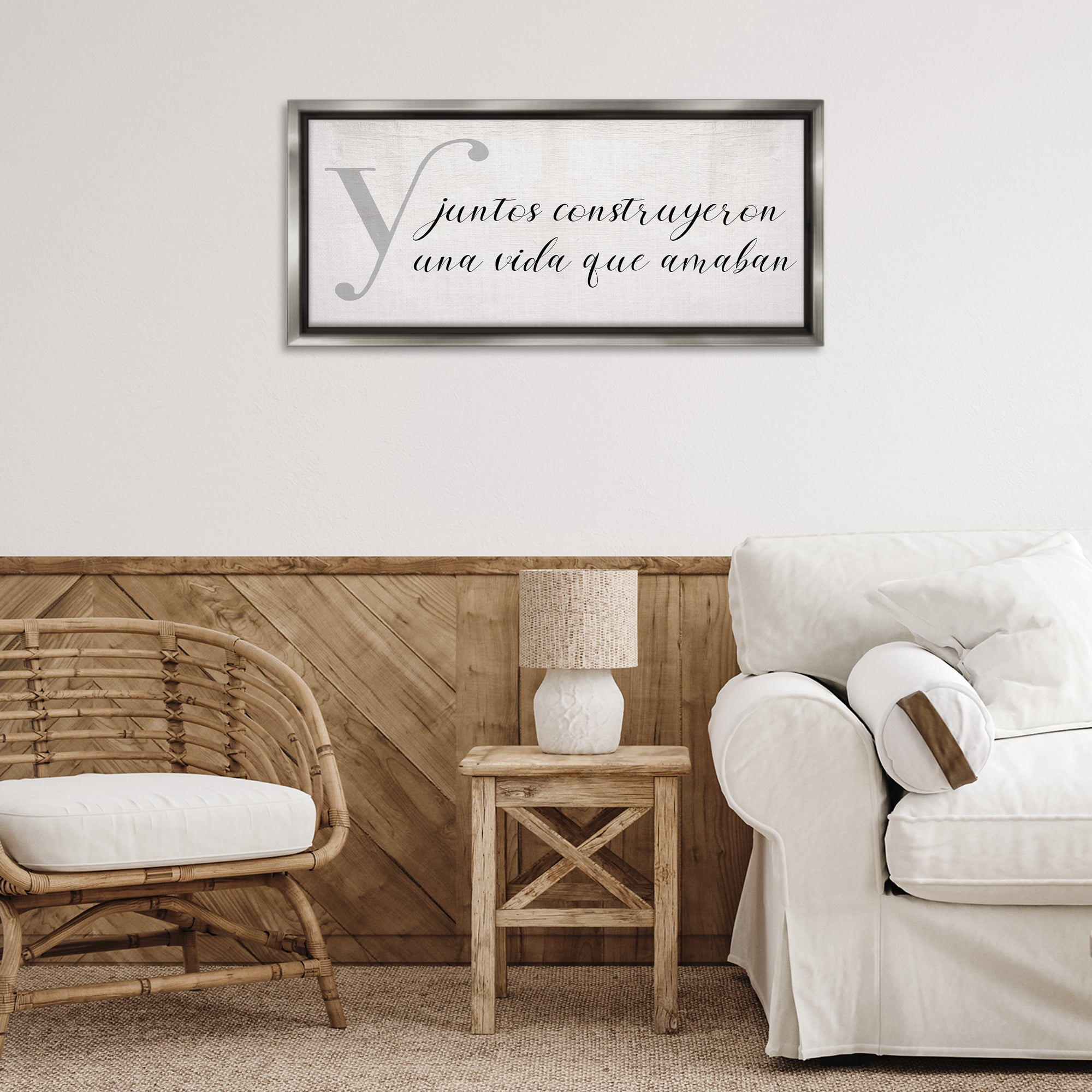 Stupell Industries Juntos Construyeron una Vida Inspirational Quotes & Sayings Painting Gray Floater Framed Art Print Wall Art, 31 x 14
