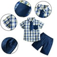thumbnail image 2 of LYMAYTER Newborn Boys Gentleman Outfit for Kids Baby Short Sleeve Plaid Shirt with Bowtie + Summer Shorts Size for 6M-4T, 2 of 9