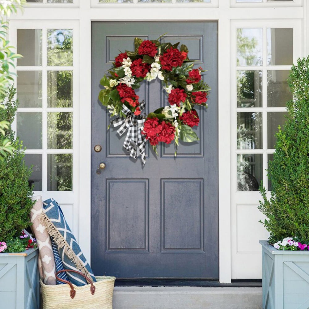 Modern Farmhouse Décor-Red Door Wreath-RED & CREAM with LEAVES-4th of popular July Wreath-Summer Door Wreaths-Rustic Farmhouse Décor-Fireplace Decor