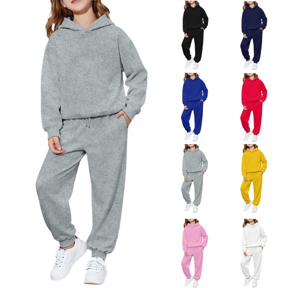 JAJAHO Girls Hoodie Sweatshirt And Sweatpants Set Long Sleeve Pullover Jogger 2 Piece Set Kids Tracksuit 2-13Y