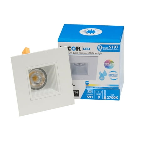 Glass Recessed Housing Trim - NICOR Lighting 2-Inch Square 4000K LED Downlight Fixture with Baffle Trim for 2-Inch Recessed Housings, White (DQR2-10-120-4K-WH-BF)