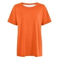thumbnail image 5 of MIXUE Womens Summer Tops Summer Solid Color Fashion Round Neck Plus Size Short Sleeve Pullover T Shirts Holiday Wear,Orange,L, 5 of 5
