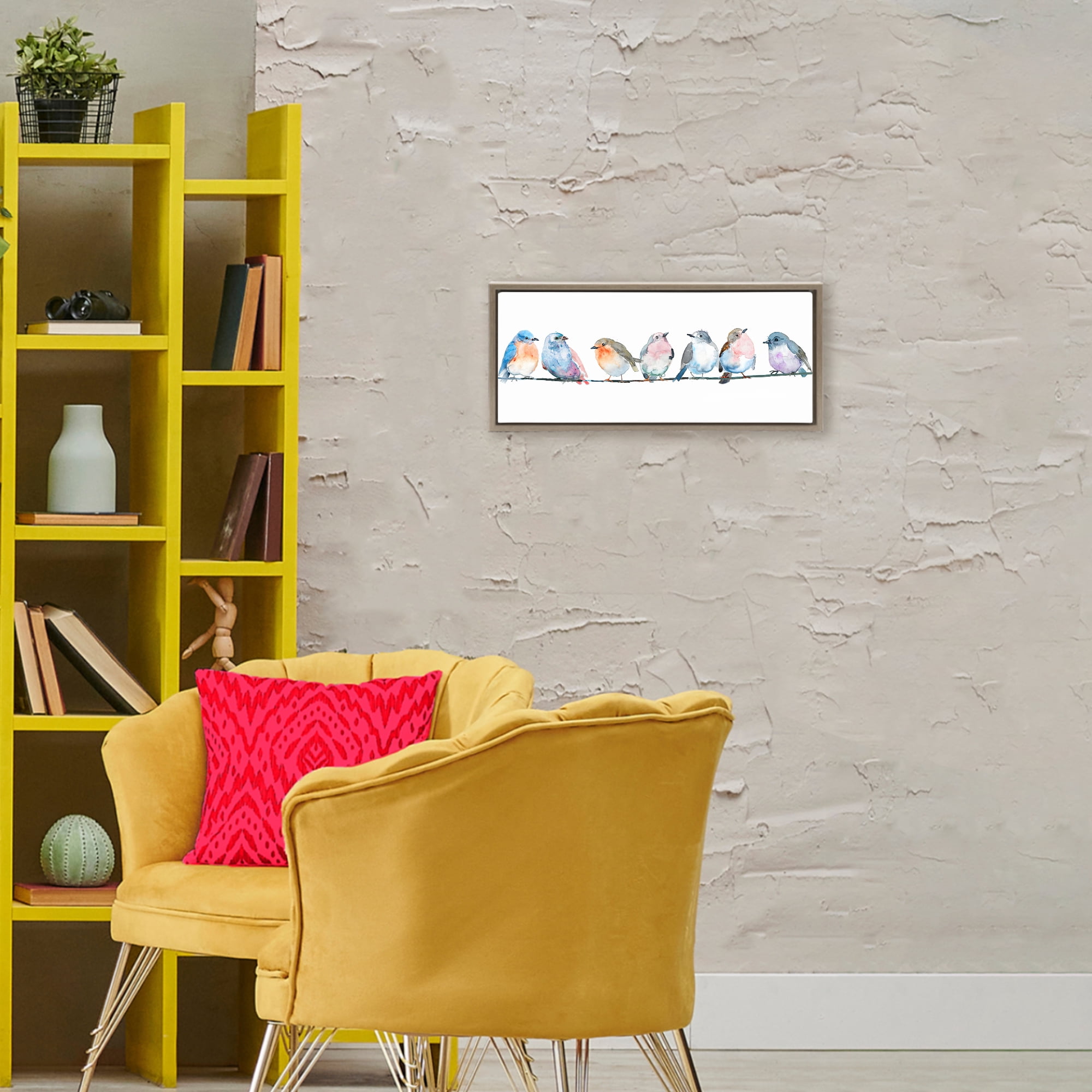 Stupell Industries Perching Pastel Birds Brown Framed Floater Canvas Wall Art, design by Lorenzo Collective